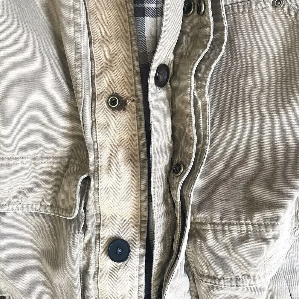 Eddie Bauer Jacket Mens L Chore Barn Field Coat Plaid Lined Corduroy Collar Cuff